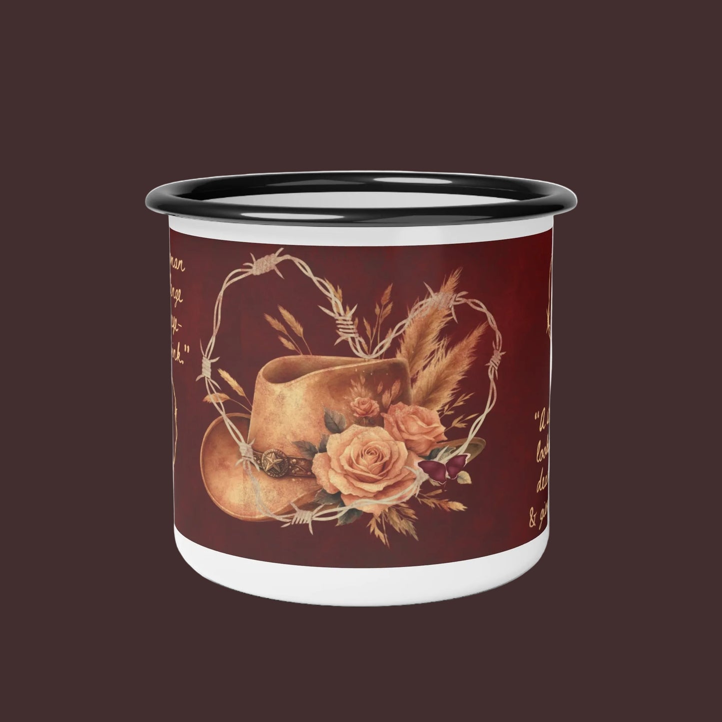 Enamel Camp Cup-"Strong Women Wink" Western Hat-Heart Graphic Camper Mug| Iamproud2bme Apparel|Woman At The Well Unleashed🤎
