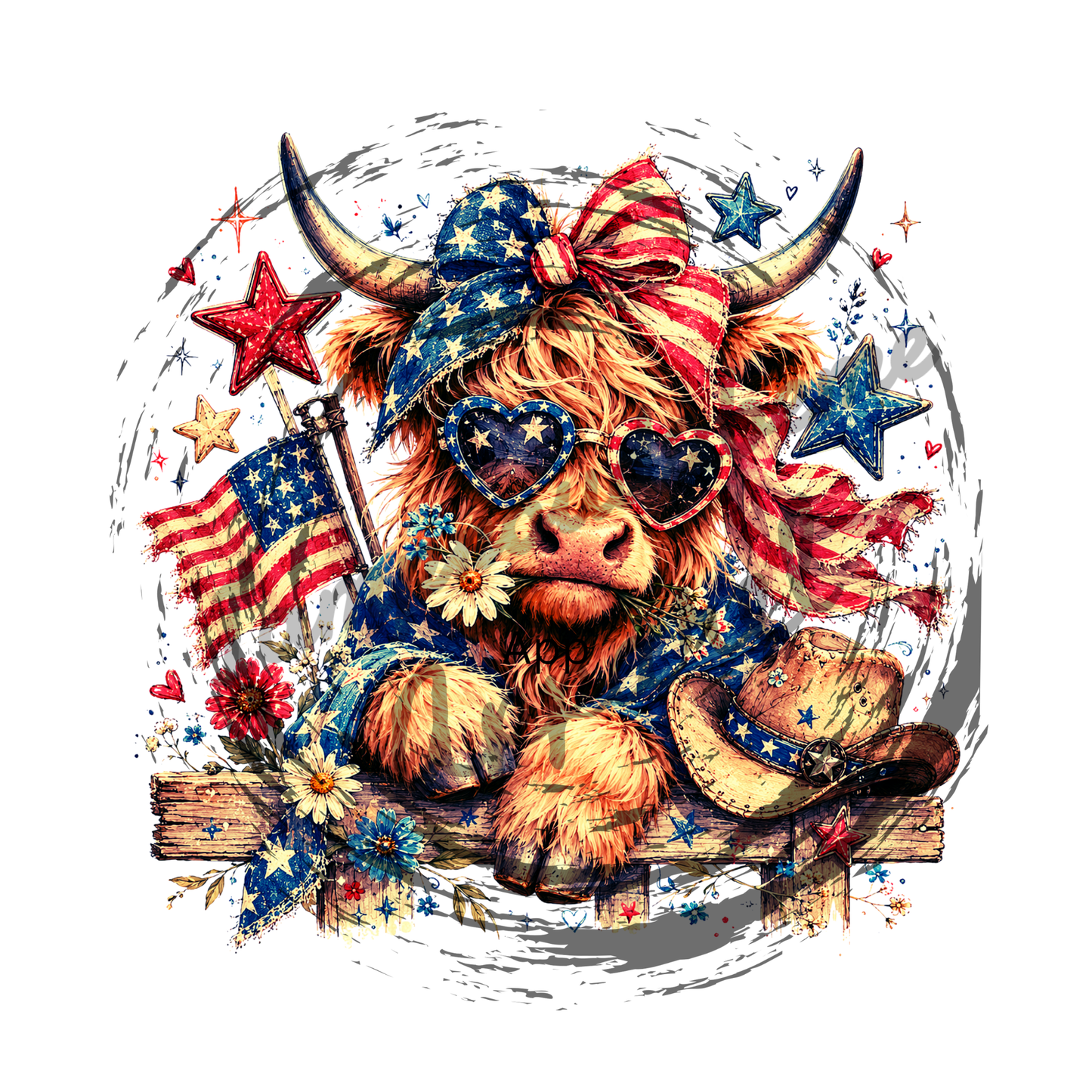 🇺🇸 Patriotic Highland Cow Enamel Camp Cup – 12oz|Green