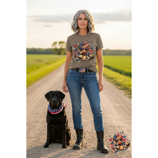 Red, White, & Moo Patriotic Highland Cow T-shirt|Comfort Colors®|Iamproud2beme Apparel| Woman At The Well Unleashed