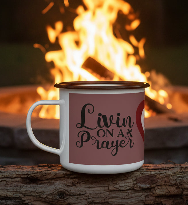 🌿"Livin on a Prayer" Heart Graphic Enamel Camp Cup —