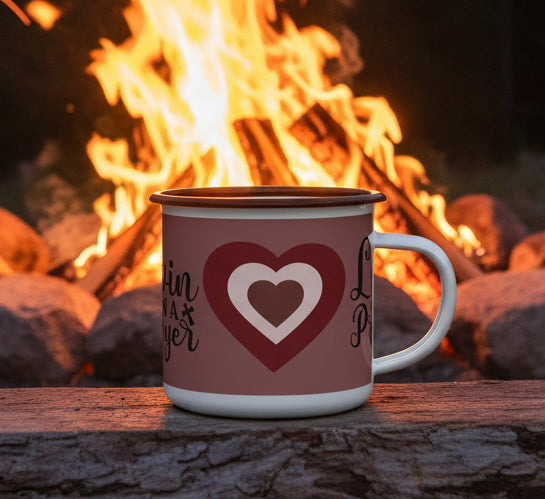 🌿"Livin on a Prayer" Heart Graphic Enamel Camp Cup —