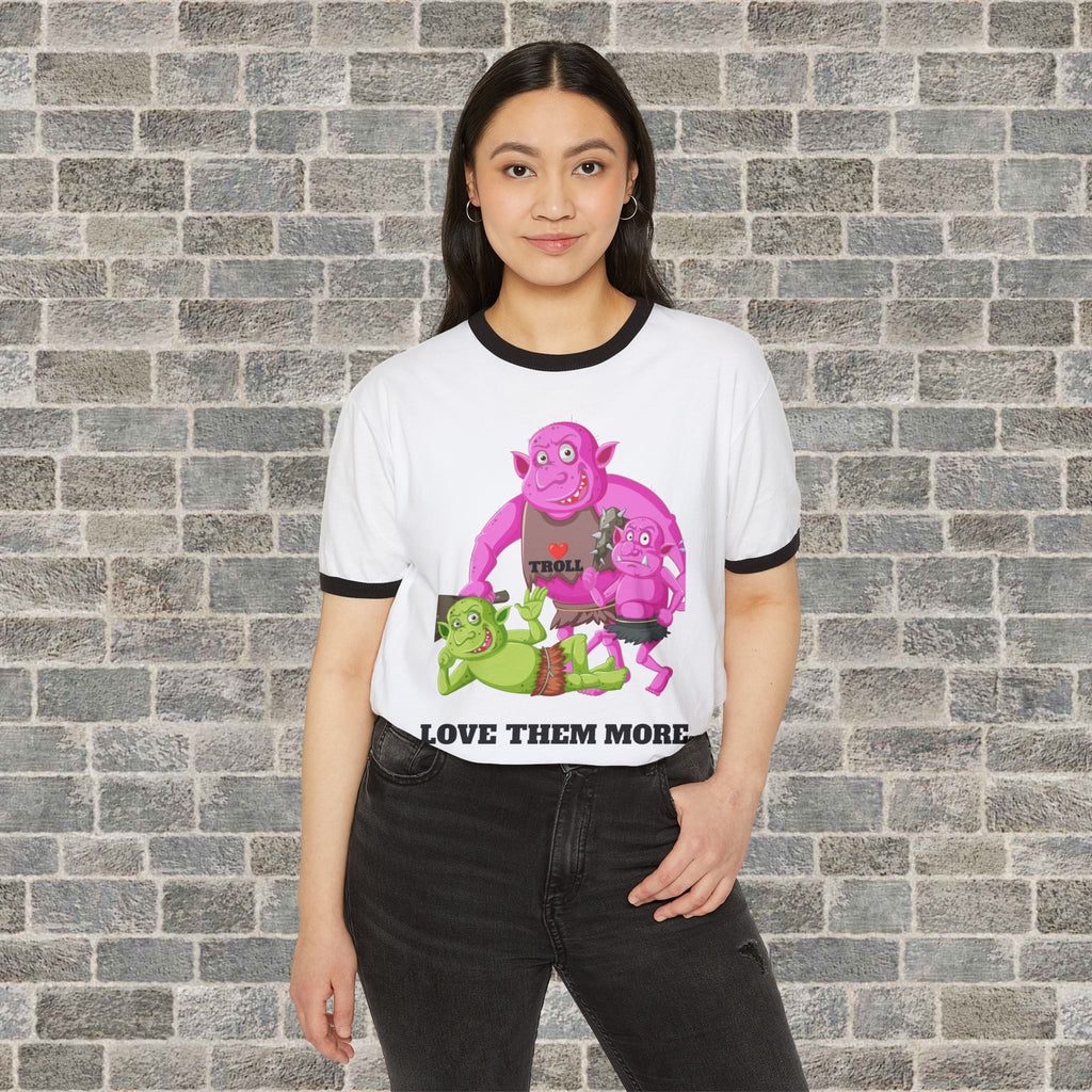 TROLLS LOVE THEM MORE (Unisex Cotton Ringer T-Shirt) white/blk
