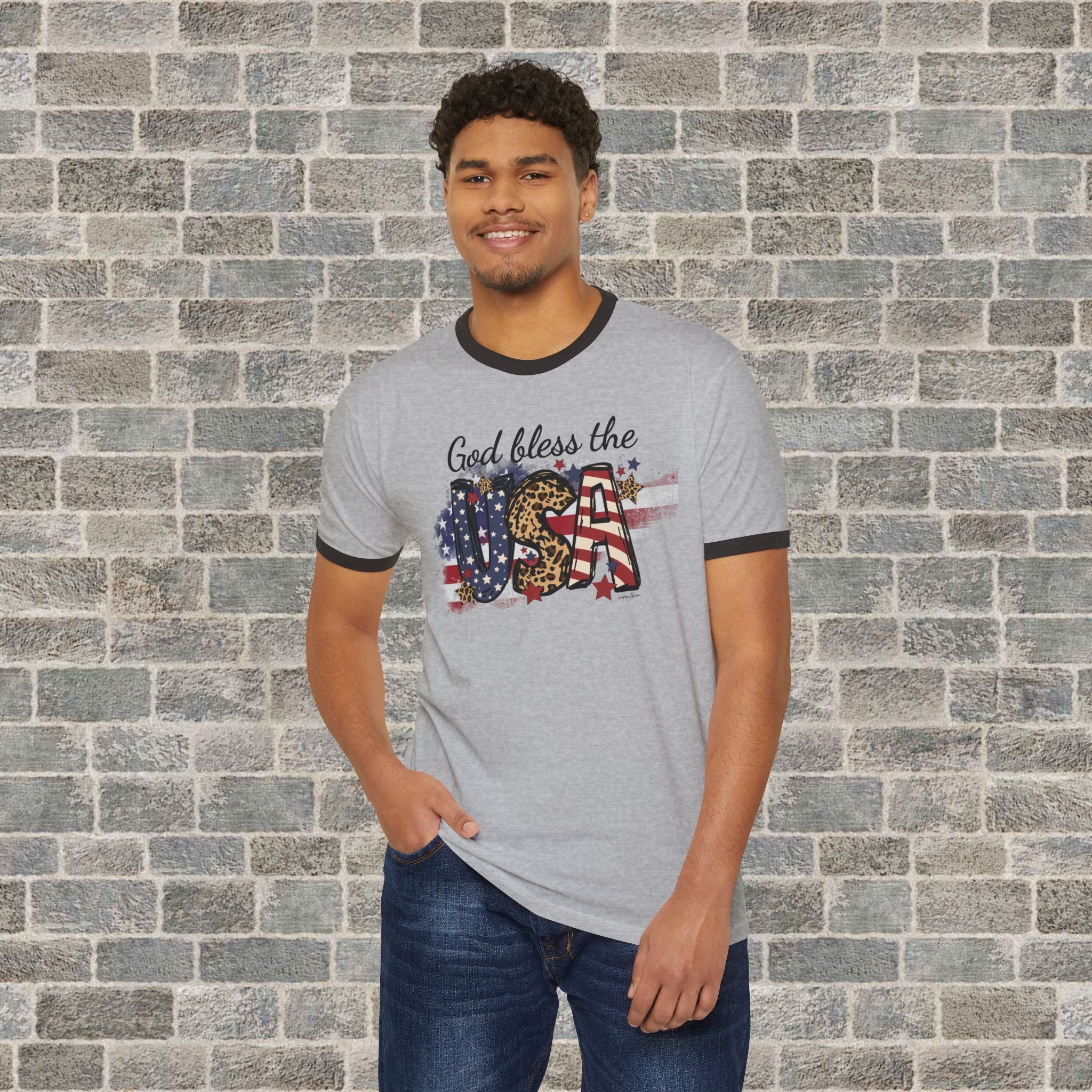 GOD BLESS THE USA (Cotton Ringer T-Shirt)