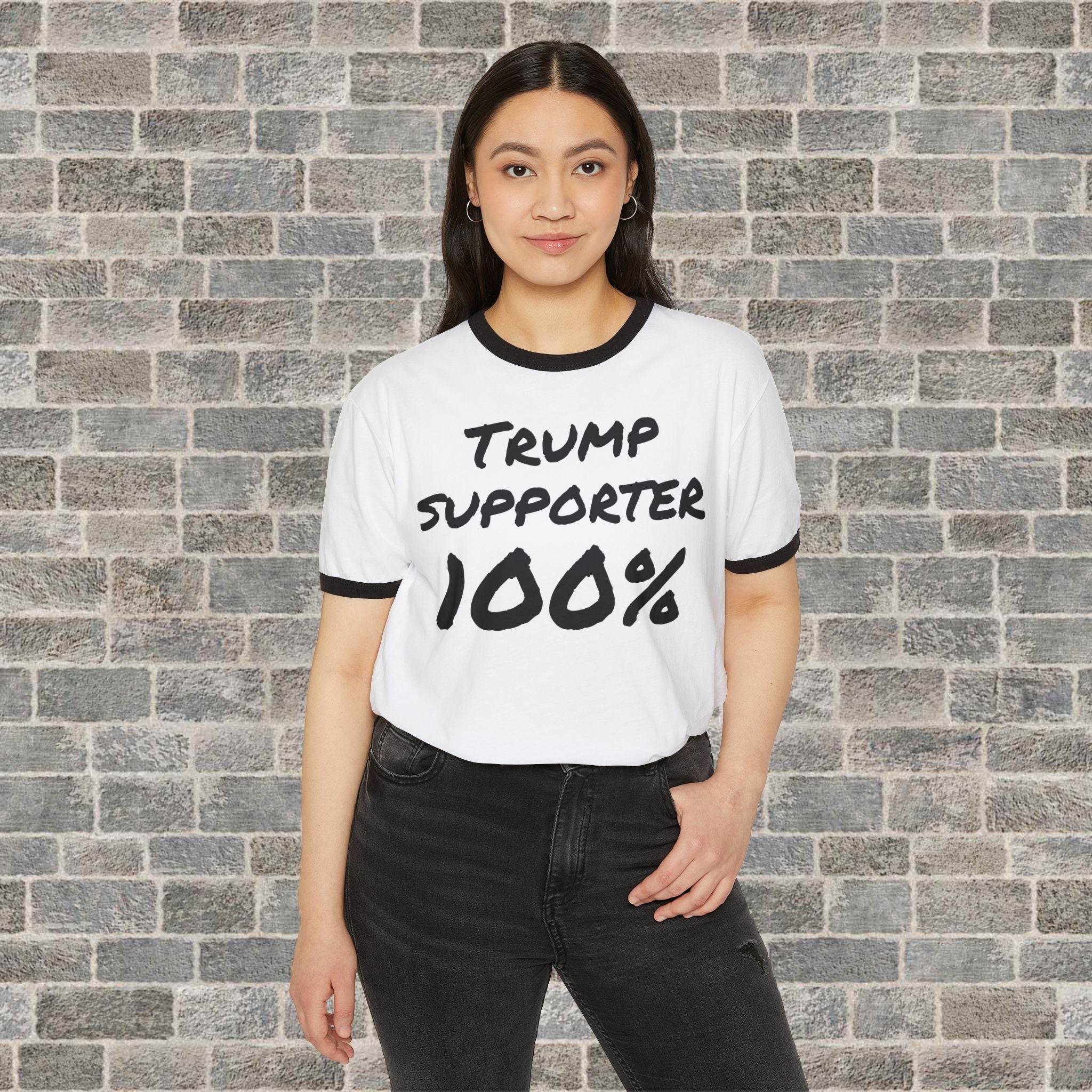 TRUMP SUPPORTER 100% (Cotton Ringer T-Shirt)