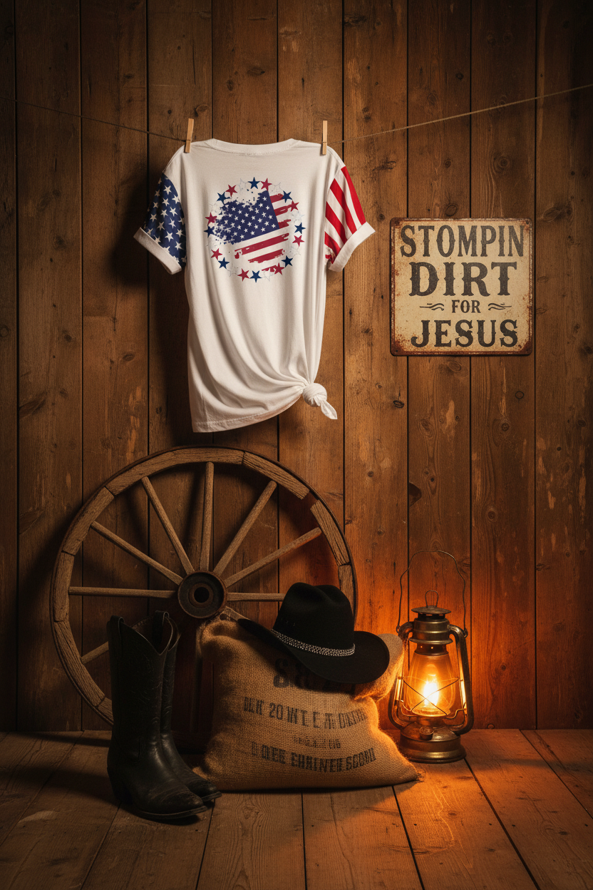 Adult Stars & Stripes T-Shirt | LAT Code Five™ 3976 - white