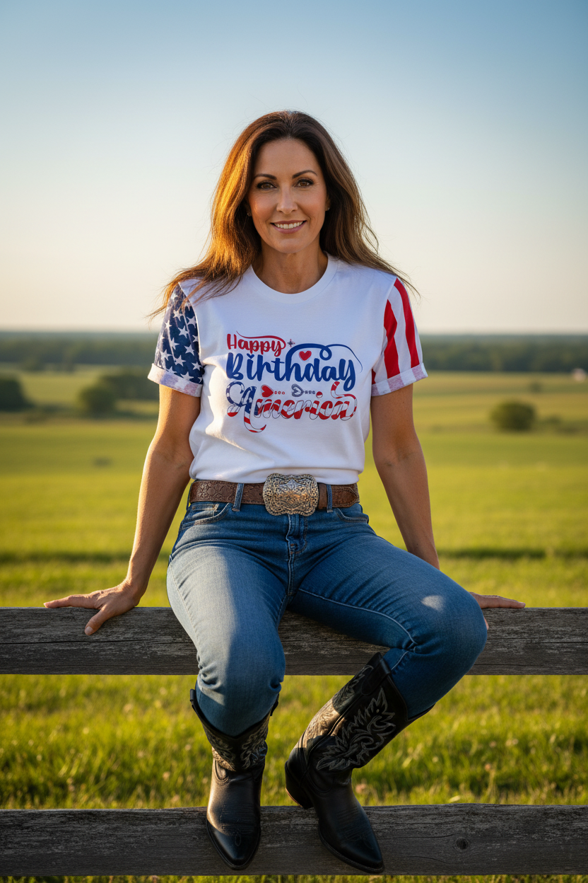 Adult Stars & Stripes T-Shirt | LAT Code Five™ 3976 - white