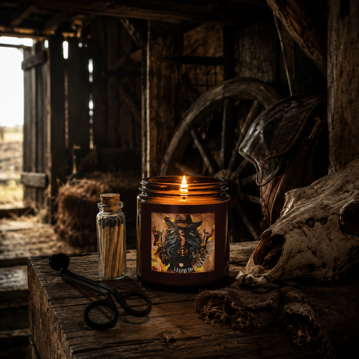 Stompin' Dirt for Jesus Candle Set —4oz. Scented Jar with Matches & Wick Trimmer|Iamproud2beme Apparel|Woman At The Well Unleashed 🤎