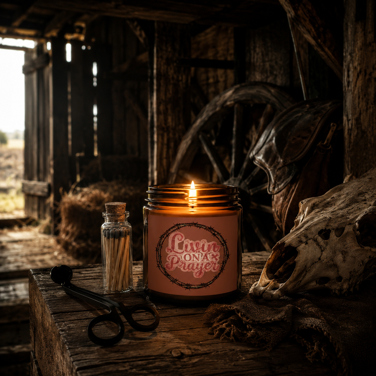 Livin' on a Prayer Candle Set —4oz. Scented Jar with Matches & Wick Trimmer|Iamproud2beme Apparel| Woman At The Well Unleashed 🤎