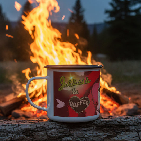 🌿 "Jesus & Coffee" Heart Enamel Camp Cup —