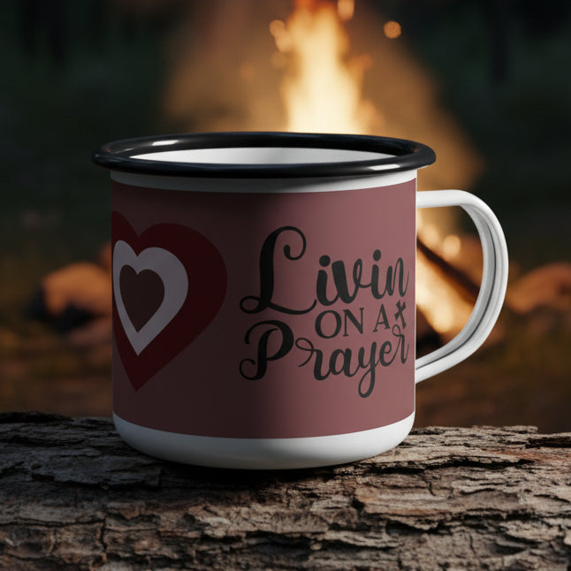 🌿"Livin on a Prayer" Heart Graphic Enamel Camp Cup —