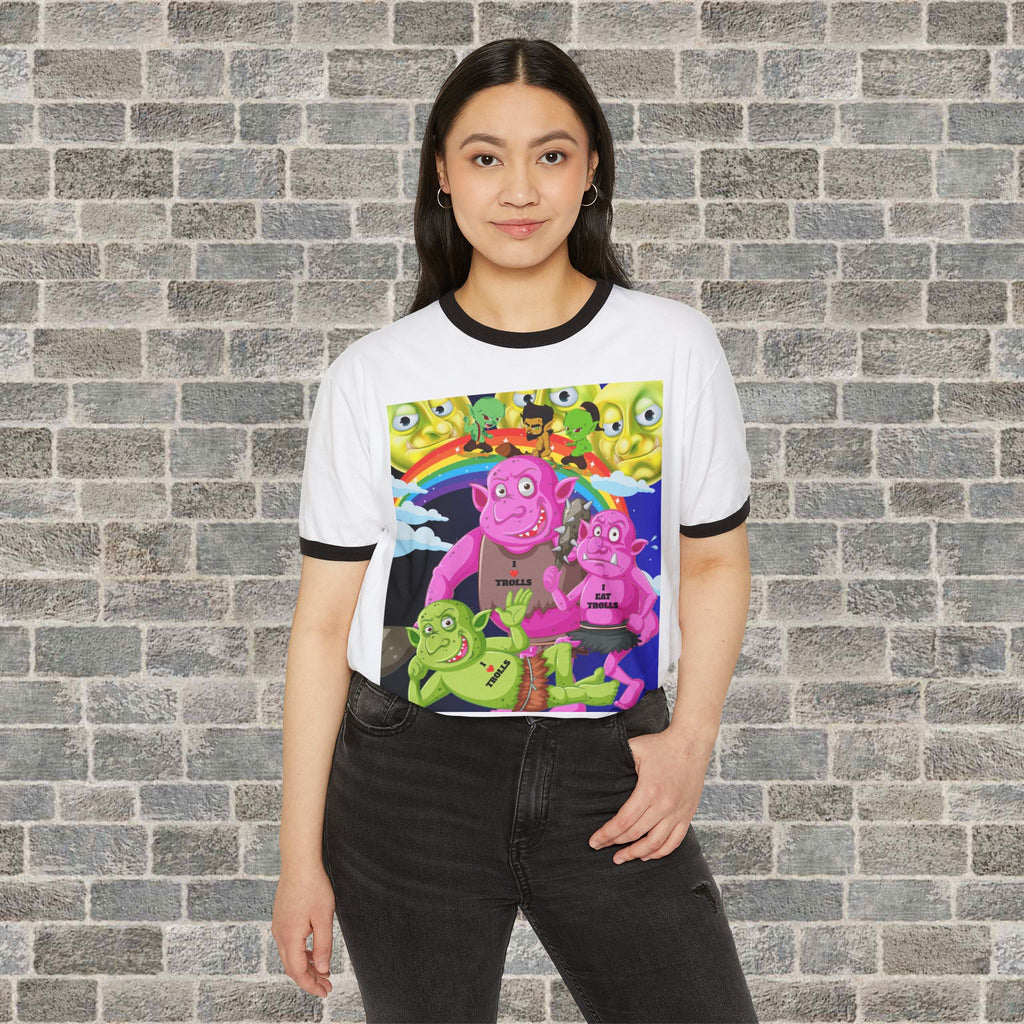 TROLLS LOVE THEM MORE (Unisex Cotton Ringer T-Shirt) white/blk