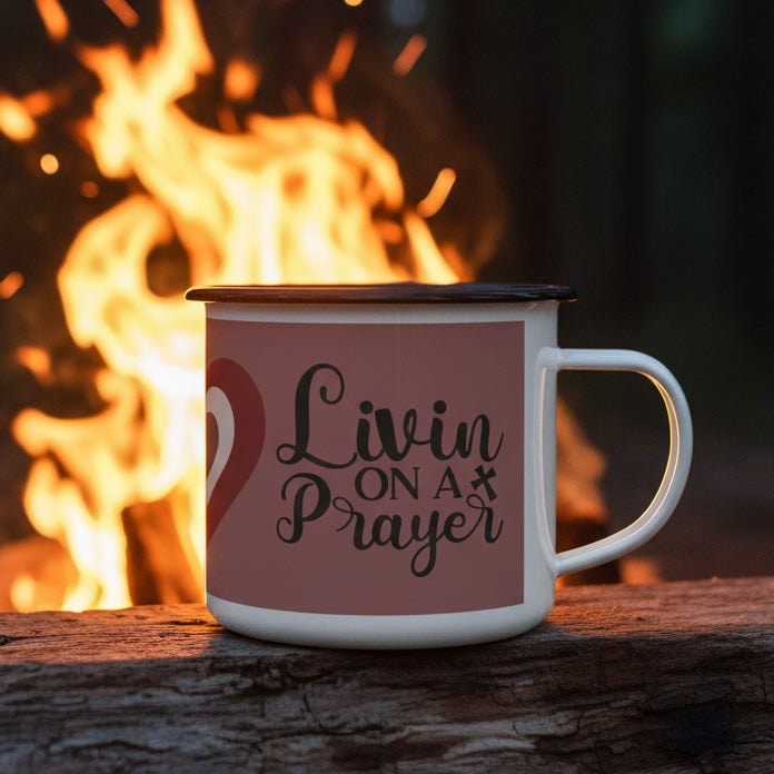 🌿"Livin on a Prayer" Heart Graphic Enamel Camp Cup —