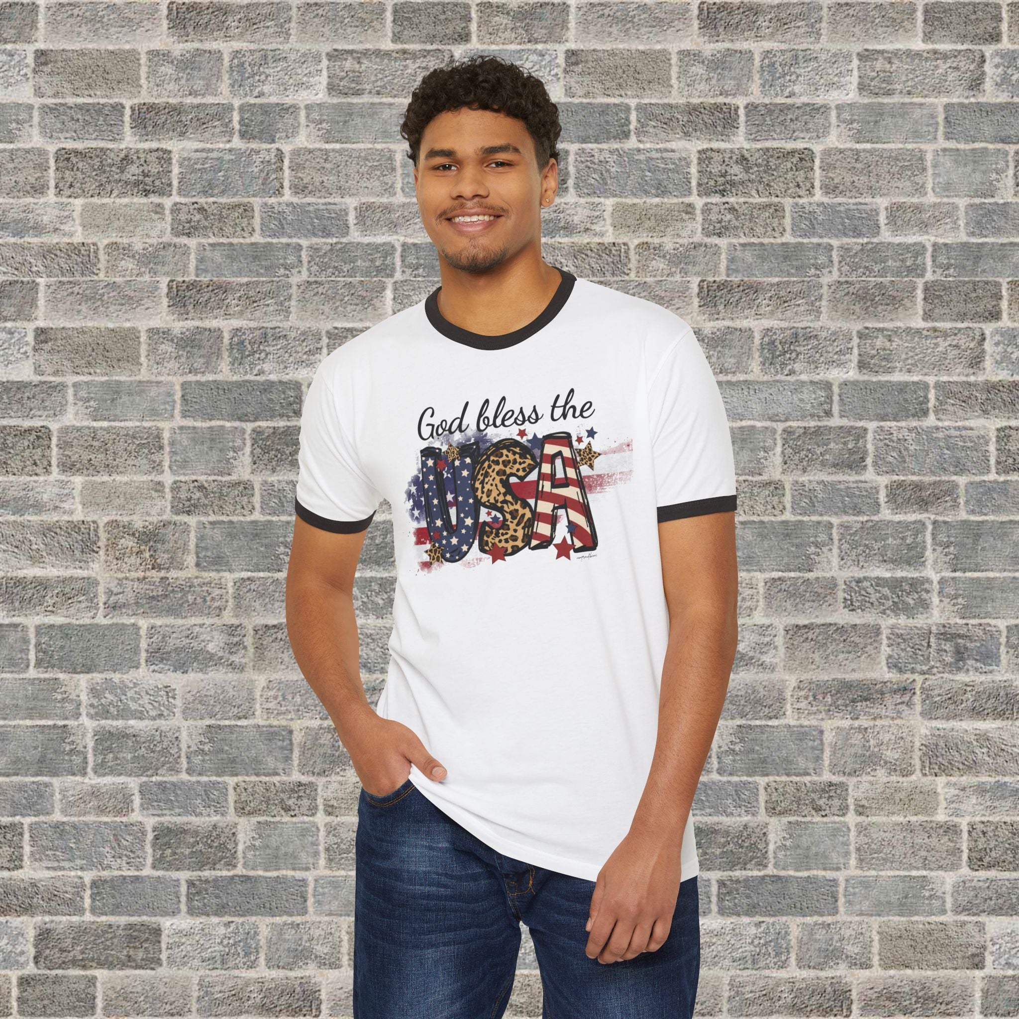 GOD BLESS THE USA (Cotton Ringer T-Shirt)