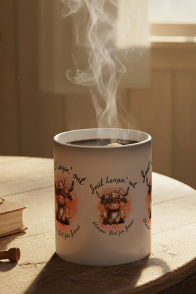 Color-Changing Mug — "Just Hangin' Out" Floral Highland Cow 11oz