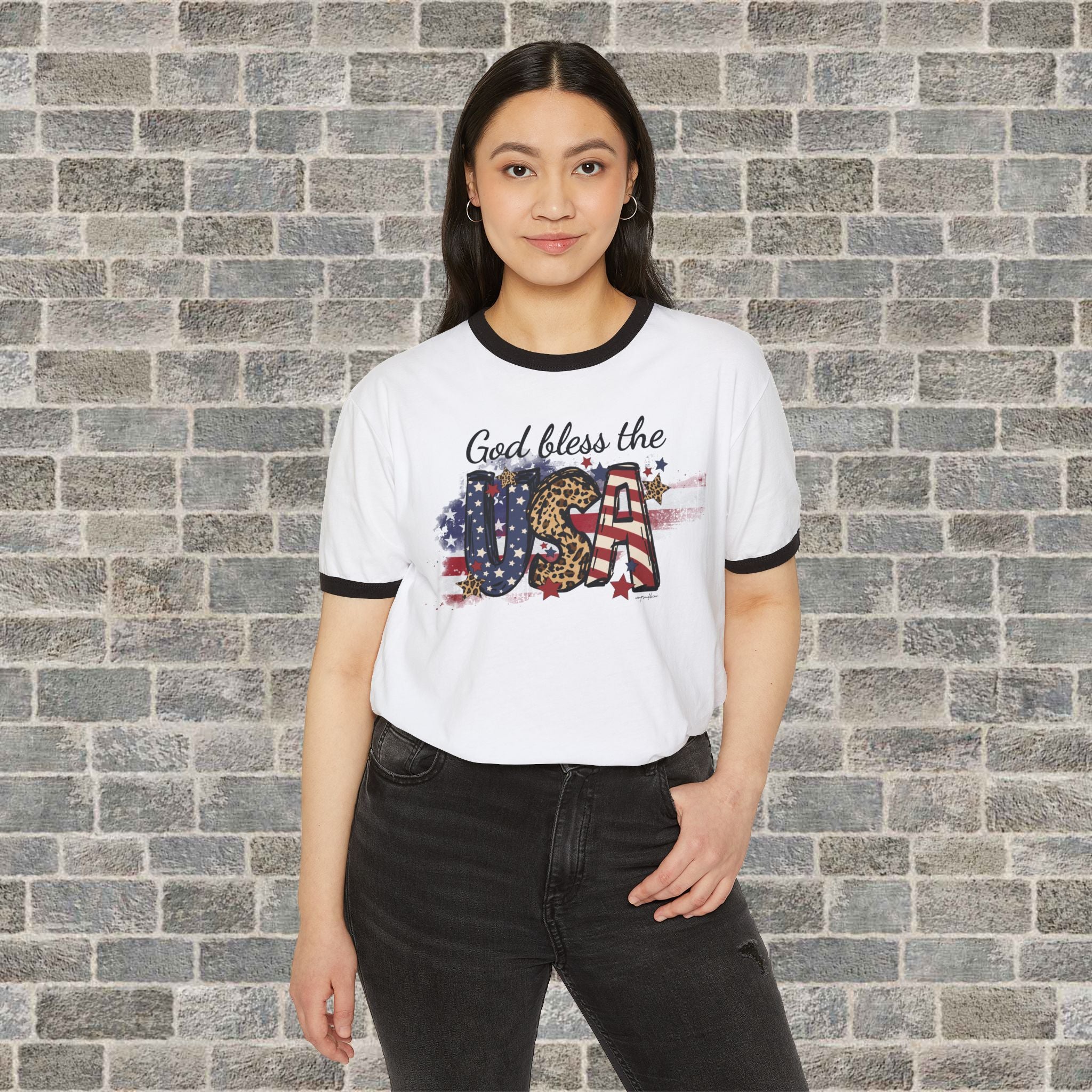 GOD BLESS THE USA (Cotton Ringer T-Shirt)