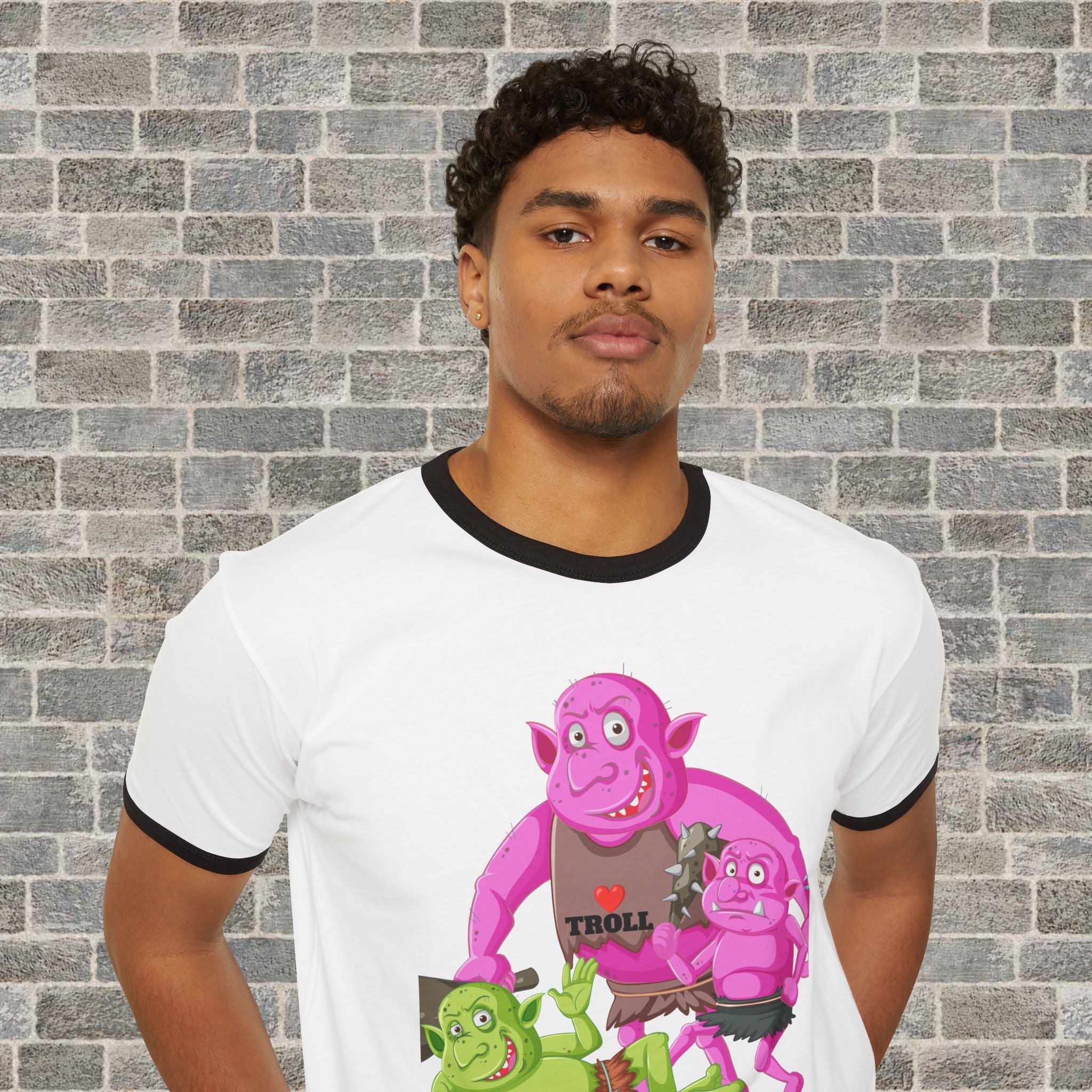 TROLLS LOVE THEM MORE (Unisex Cotton Ringer T-Shirt) white/blk