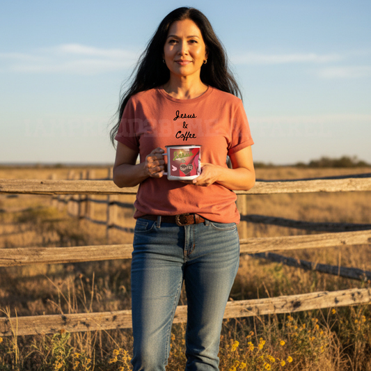 Enamel Camp Cup — "Jesus & Coffee" Heart Coffee Mug, Faith-Based Camping Drinkware|Iamproud2beme Apparel|Woman At The Well Unleashed 🤎