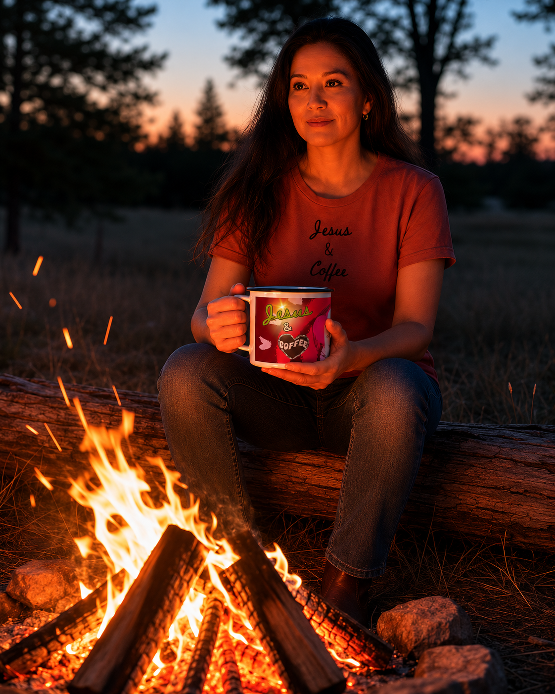 🌿 "Jesus & Coffee" Heart Enamel Camp Cup —
