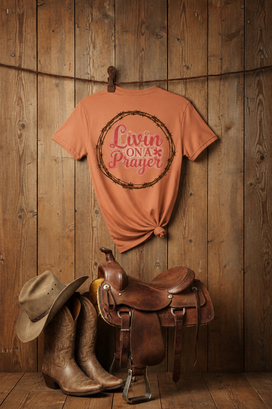 Livin' On a Prayer- Faith Fashion T-Shirt|Iamproud2beme Apparel| Woman At The Well Unleashed 🤎