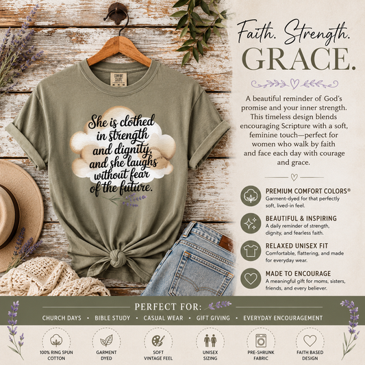 She Is Clothed In Strength Scripture T-Shirt|Iamproud2beme Apparel|Women At The Well Unleashed🤎