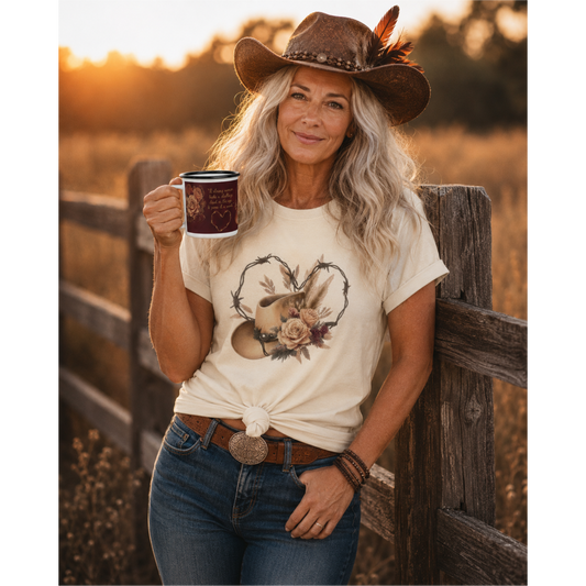 Enamel Camp Cup-"Strong Women Wink" Western Hat-Heart Graphic Camper Mug| Iamproud2bme Apparel|Woman At The Well Unleashed🤎