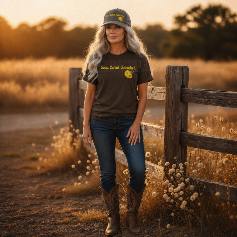 Seen. Called. Unleashed. Sunflower Embroidered Distressed Cap|Iamproud2beme Apparel|Woman At The Well Unleashed