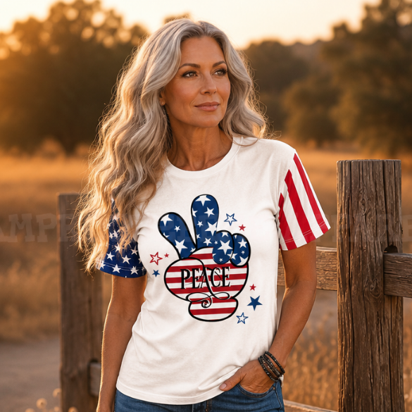PEACE Patriotic Stars & Stripes T-Shirt|Fourth of July Collection|Iamproud2beme Apparel|Woman At The Well Unleashed