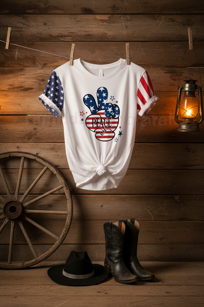 PEACE Patriotic Stars & Stripes T-Shirt|Fourth of July Collection|Iamproud2beme Apparel|Woman At The Well Unleashed