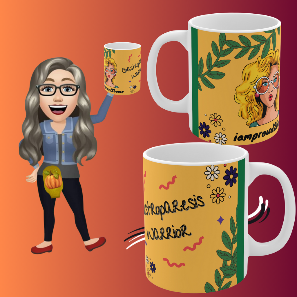GASTROPARESIS WARRIOR White Ceramic Mug (mustard/green)