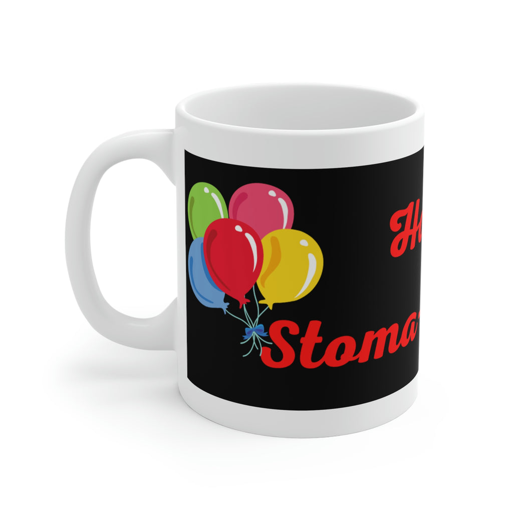 HAPPY STOMA-VERSARY White Ceramic Mug (black/red)