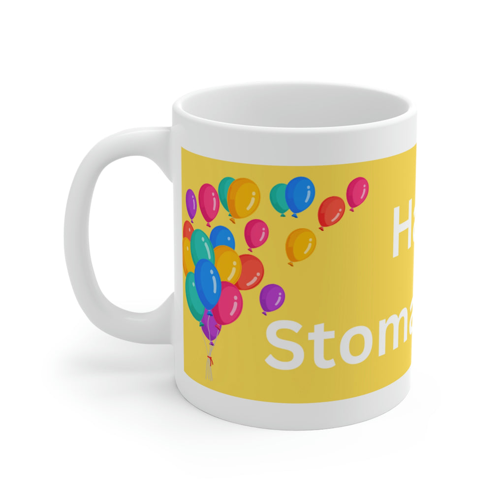 HAPPY STOMA-VERSARY White Ceramic Mug (yellow)