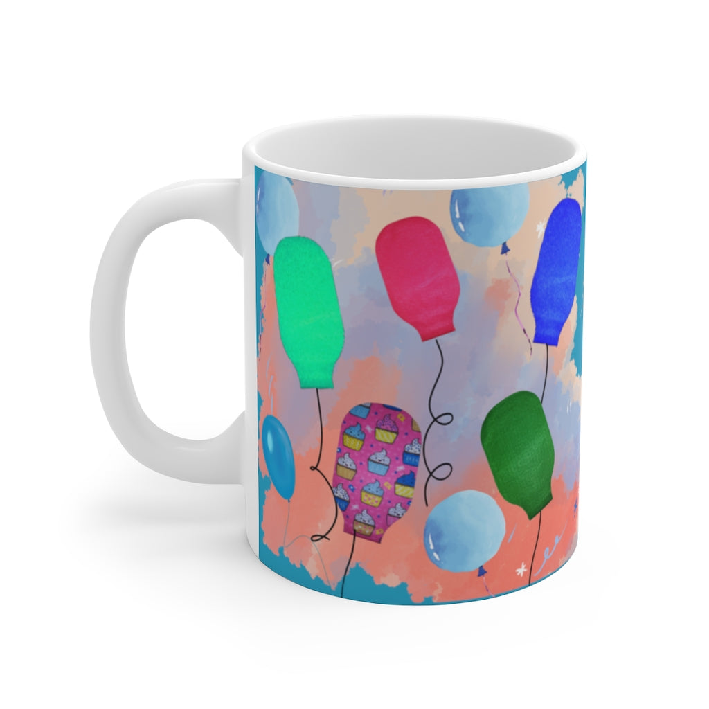 PARTY BAG BALLOONS White Ceramic Mug (turquoise)