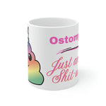 OSTOMY LIFE SHIT-UATION White Ceramic Mug (unicorn pink)