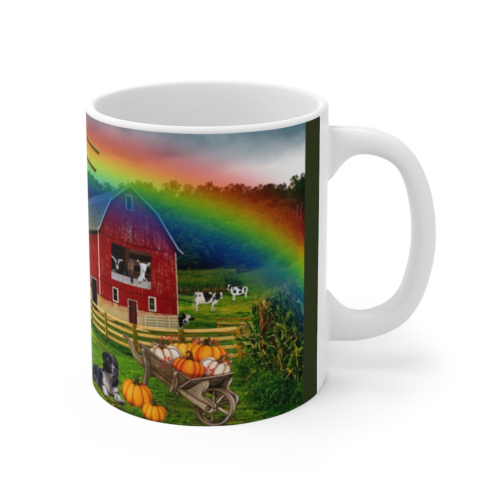 THERE'S NO PLACE LIKE HOME ON THE FARM White Ceramic Mug (dark army green)