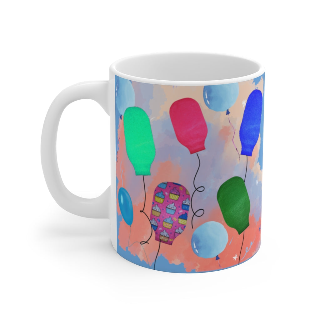PARTY BAG BALLOONS White Ceramic Mug (blue)