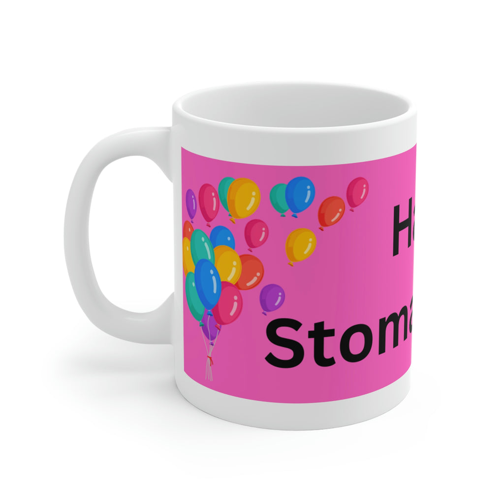 HAPPY STOMA-VERSARY White Ceramic Mug (pink)