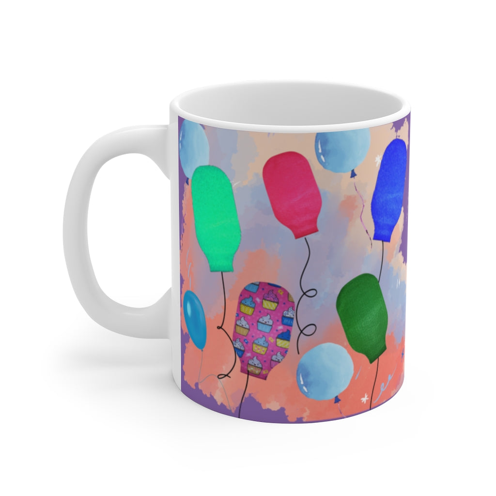 PARTY BAG BALLOONS White Ceramic Mug (purple)