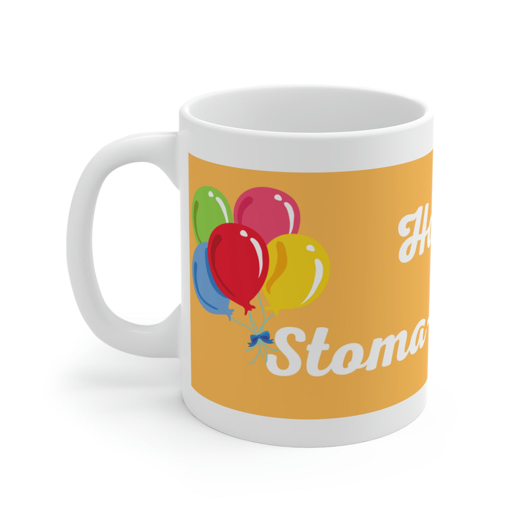 HAPPY STOMA-VERSARY White Ceramic Mug (peach/white)
