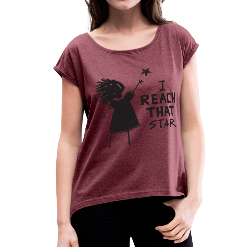 T-Shirt Womens Roll Cuff - heather burgundy