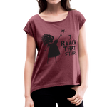 T-Shirt Womens Roll Cuff - heather burgundy