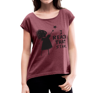 T-Shirt Womens Roll Cuff - heather burgundy