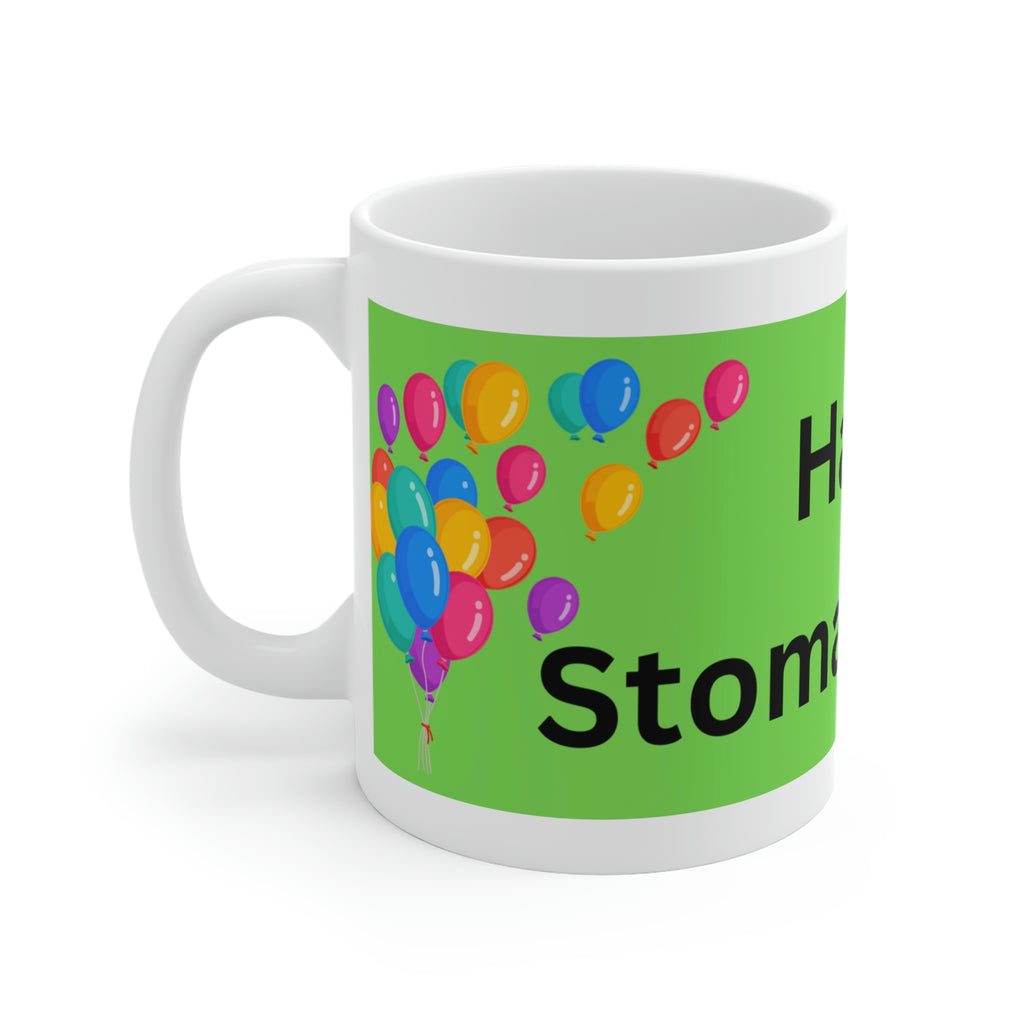 HAPPY STOMA-VERSARY White Ceramic Mug (green)
