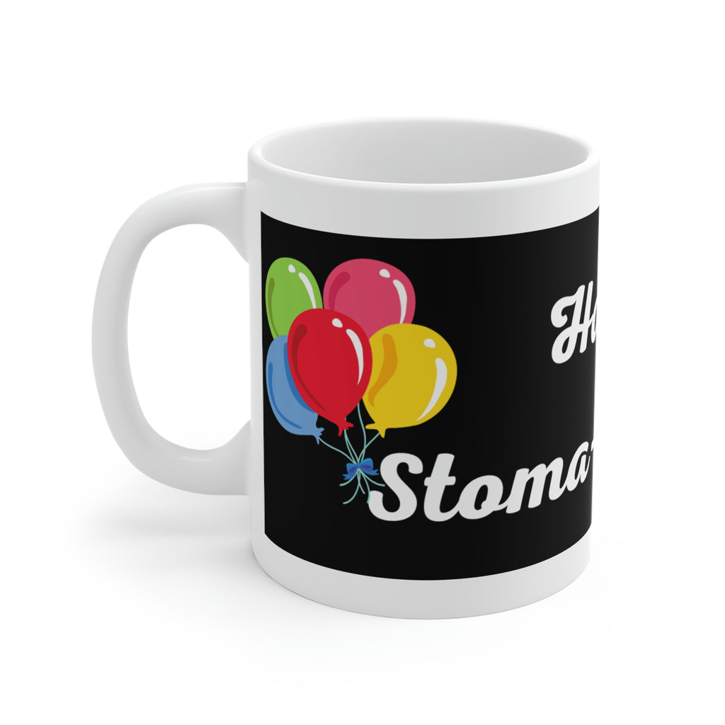 HAPPY STOMA-VERSARY White Ceramic Mug (black)