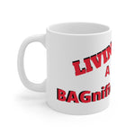 LIVIN' A BAGnificent LIFE White Ceramic Mug (female)