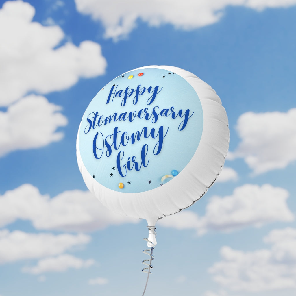 HAPPY STOMAVERSARY OSTOMY GIRL Mylar Helium Balloon (blue)