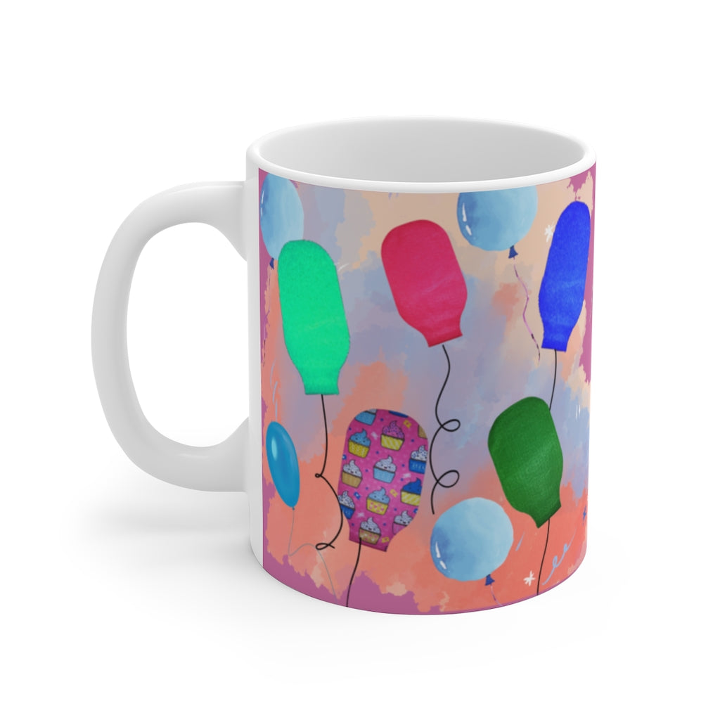 PARTY BAG BALLOONS White Ceramic Mug (pink)