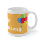 HAPPY STOMA-VERSARY White Ceramic Mug (peach/white)