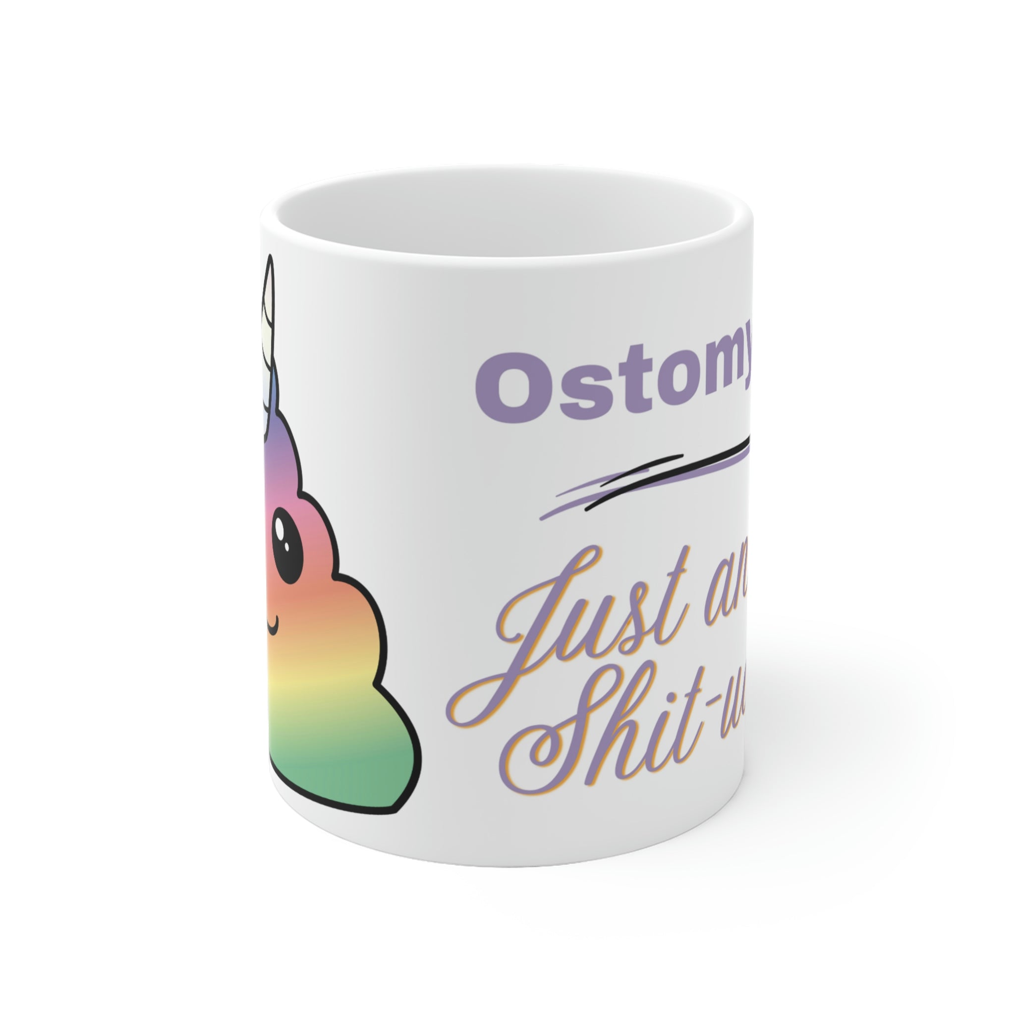 OSTOMY LIFE SHIT-UATION White Ceramic Mug (unicorn purple)