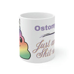 OSTOMY LIFE SHIT-UATION White Ceramic Mug (unicorn purple)