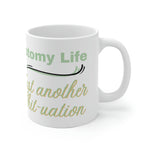 OSTOMY LIFE SHIT-UATION White Ceramic Mug (unicorn green)